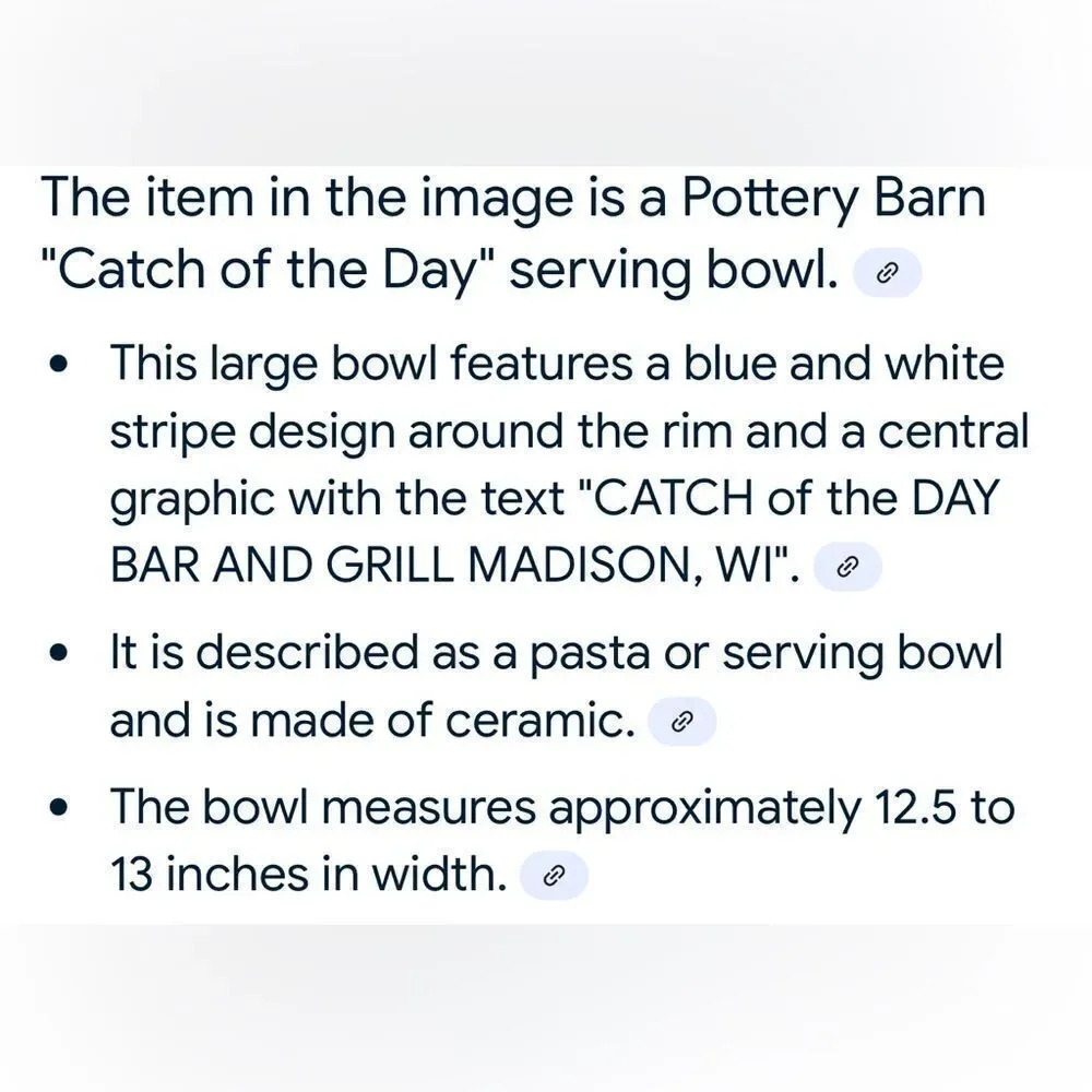 Pottery Barn Resort Pasta Bowl White  Blue 13 In Round X 3 1/4 Tall Bar & Grill